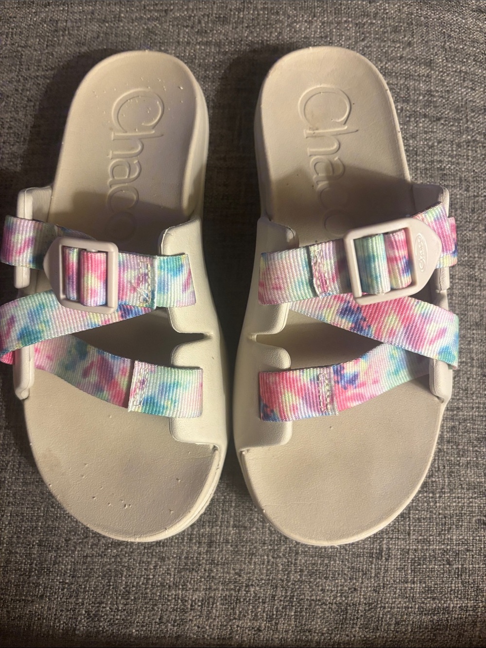 Chaco Kids Sandals White with Pastel Tie-Dye Straps Size 4